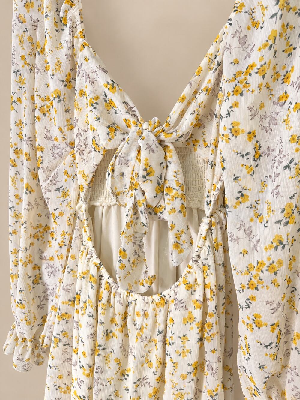 Floral Mini Dress – Cream & Yellow Flowers – XS